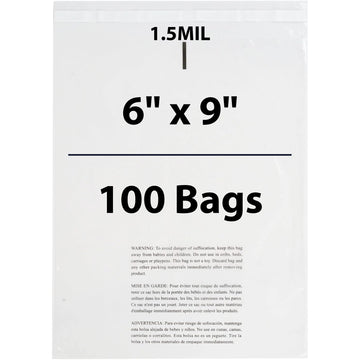Poly Bags with suffocation warning 1.5 Mil 6X9 inches 100 Bags